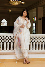 Thumbnail for The52 White Women's Beautiful Viscose Chanderi Fabric Embroidered Work Straight Kurta Pant and Dupatta Set - Distacart