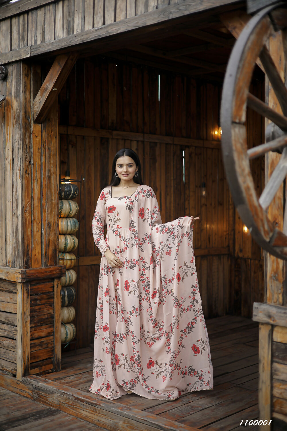 Aayaa Designer Printed Georgette Full Flare Gown With Dupatta - Multi Color - Distacart