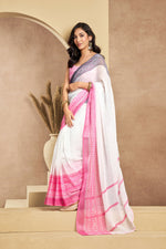 Thumbnail for Vastranavya White Digital Printed Linen Ready To Wear Designer Saree with Unstitched Blouse - Distacart