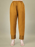 Thumbnail for Jyoti Fashion Women's Mustard Cotton Blend Embroidery & Sequence work Kurta with Trouser & Dupatta - Distacart