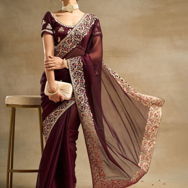 kasee Solid Embroidered Saree - Distacart