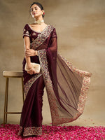 Thumbnail for kasee Solid Embroidered Saree - Distacart