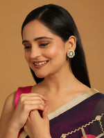 Thumbnail for Nuyug 22K Gold-Plated Green Kundan Studded & Pearls Beaded Floral Shaped Studs