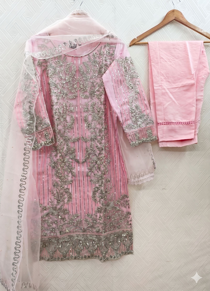 Teeya Creation Womens New Soft Net With Heavy Embroiedery With Sequence Work Kurta Set - Dista