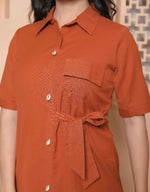 Thumbnail for Miravan Womens Rust Solid Midi Dress And Side Belt