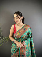Thumbnail for Joban Fashion Green Banarasi Soft Silk Woven Saree