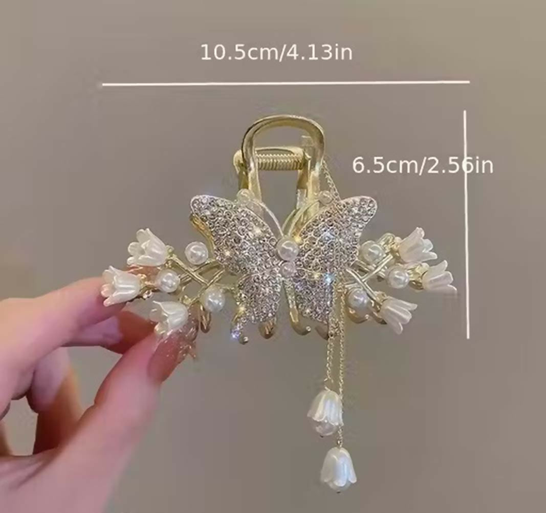 Joban Fashion White Metal Butterfly Metal Hair Claw Clip