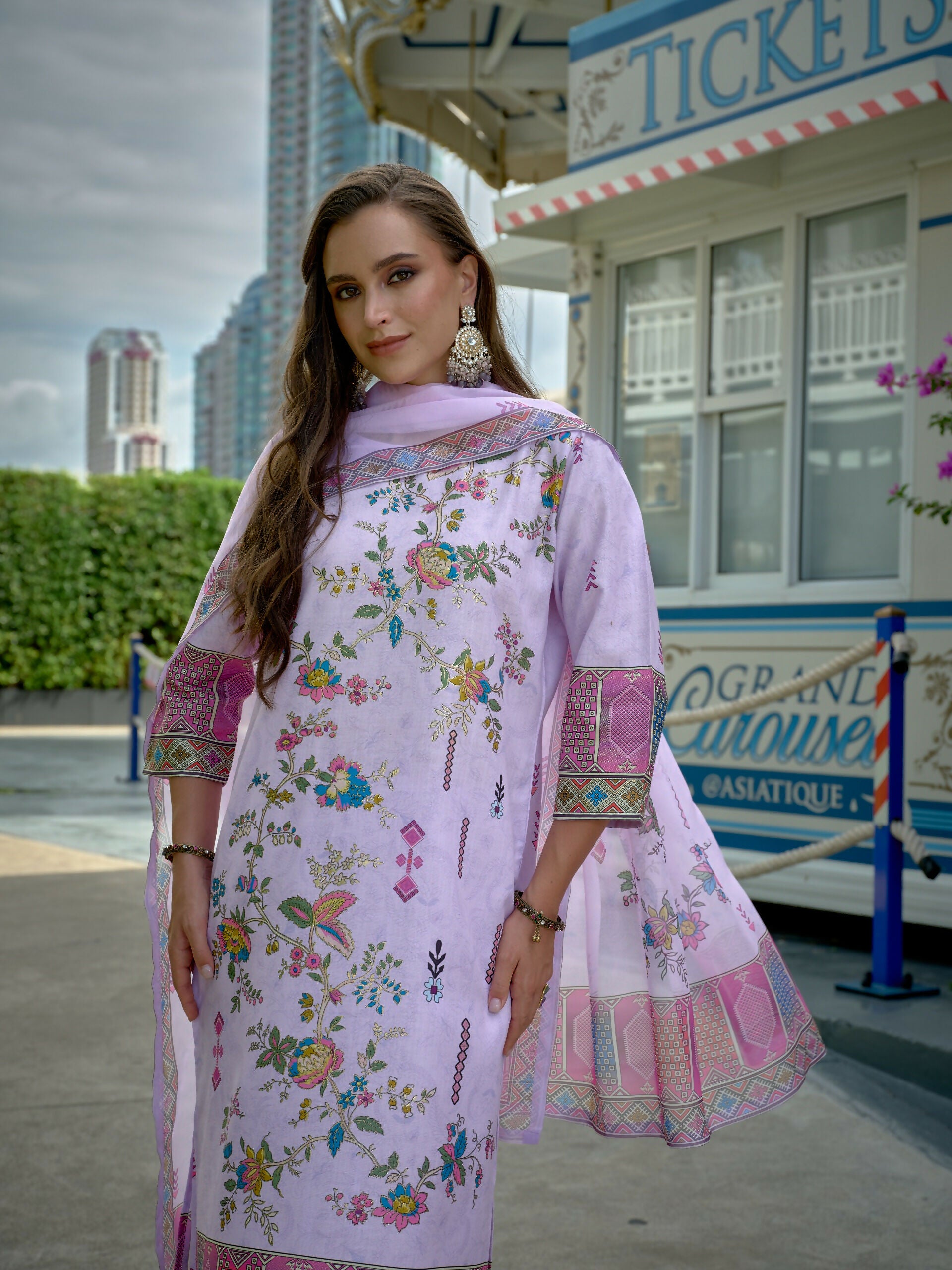 Joban Fashion Purple Position Digital Print With Position Foil Kurta Set