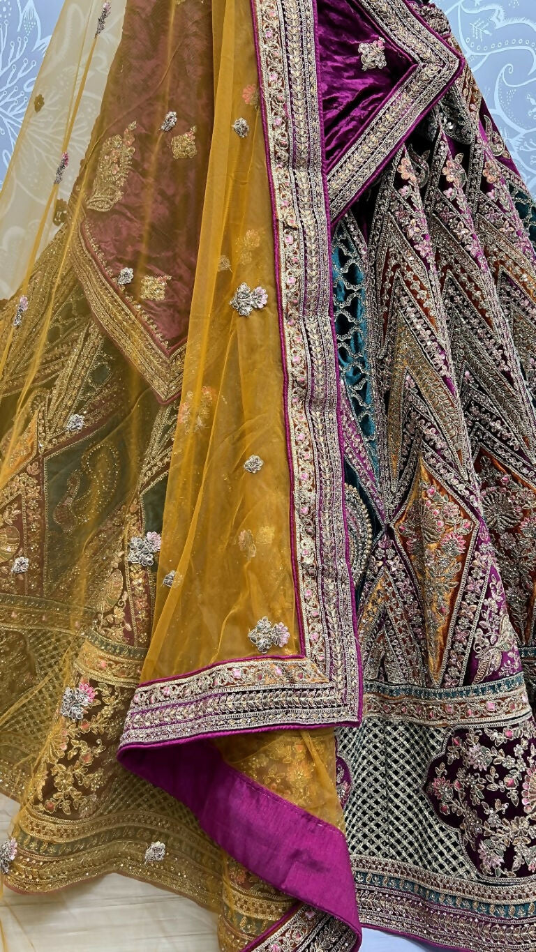 Jyoti Fashion Women's Multicolor Velvet Fancy Patch, Multi Thread Embroidered, Zircon Diamond, Sequins Work Wedding Lehenga Choli - Distacart