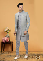 Thumbnail for Joban Fashion Men's Grey Art Silk Plain Kurta Pyjama set - Distacart