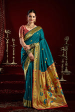 Thumbnail for Joban Fashion Teal Paithani Silk Blend Butti Saree