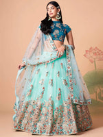 Thumbnail for Tulsi Art Lovely Electric Blue Sequins Work Net Designer Lehenga Choli