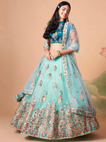 Thumbnail for Tulsi Art Lovely Electric Blue Sequins Work Net Designer Lehenga Choli