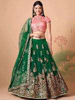 Thumbnail for Tulsi Art Stunning Green Embroidered Net Designer Lehenga Choli