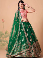 Thumbnail for Tulsi Art Stunning Green Embroidered Net Designer Lehenga Choli