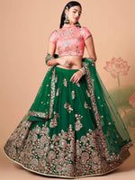Thumbnail for Tulsi Art Stunning Green Embroidered Net Designer Lehenga Choli
