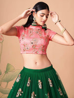 Thumbnail for Tulsi Art Stunning Green Embroidered Net Designer Lehenga Choli