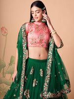 Thumbnail for Tulsi Art Stunning Green Embroidered Net Designer Lehenga Choli