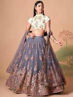 Thumbnail for Tulsi Art Sumptuous Grey Mirror Work Net Designer Lehenga Choli