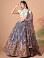 Thumbnail for Tulsi Art Sumptuous Grey Mirror Work Net Designer Lehenga Choli