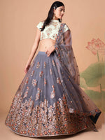 Thumbnail for Tulsi Art Sumptuous Grey Mirror Work Net Designer Lehenga Choli