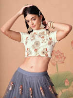 Thumbnail for Tulsi Art Sumptuous Grey Mirror Work Net Designer Lehenga Choli