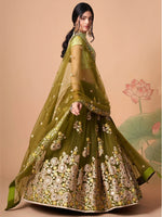 Thumbnail for Tulsi Art Gorgeous Olive Green Embroidered Net Wedding Lehenga Choli