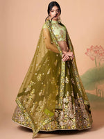 Thumbnail for Tulsi Art Gorgeous Olive Green Embroidered Net Wedding Lehenga Choli