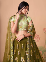 Thumbnail for Tulsi Art Gorgeous Olive Green Embroidered Net Wedding Lehenga Choli