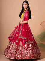Thumbnail for Tulsi Art Vibrant Pink Embroidered Net Designer Lehenga Choli