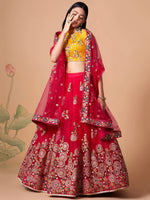 Thumbnail for Tulsi Art Vibrant Pink Embroidered Net Designer Lehenga Choli
