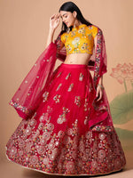 Thumbnail for Tulsi Art Vibrant Pink Embroidered Net Designer Lehenga Choli