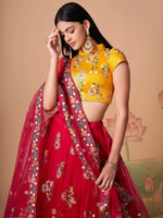 Thumbnail for Tulsi Art Vibrant Pink Embroidered Net Designer Lehenga Choli