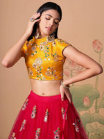 Thumbnail for Tulsi Art Vibrant Pink Embroidered Net Designer Lehenga Choli