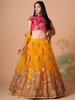 Thumbnail for Tulsi Art Dazzling Yellow Sequins Work Net Designer Lehenga Choli