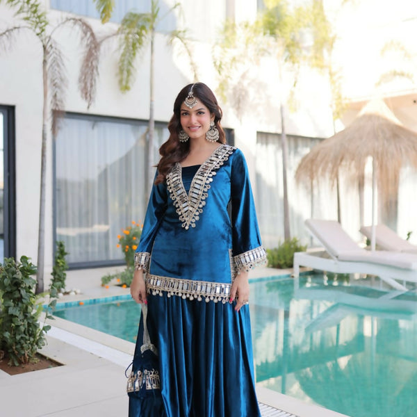 Joban Fashion Rama Kurta Set Velvet Embroidery Sequence Work - Distacart