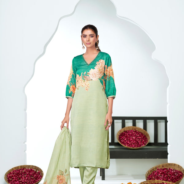 BulBul Tasneem Silk Teal Kurta Set with Dupatta