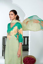 Thumbnail for BulBul Tasneem Silk Teal Kurta Set with Dupatta