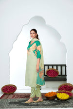 Thumbnail for BulBul Tasneem Silk Teal Kurta Set with Dupatta