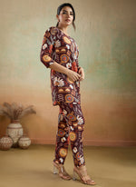 Thumbnail for Prazu Fashion Brown Printed Cotton Reyon Festival Wear Co-Ord Set - Distacart