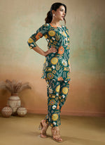 Thumbnail for Prazu Fashion Green Printed Cotton Reyon Festival Wear Co-Ord Set - Distacart