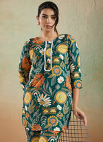 Thumbnail for Prazu Fashion Green Printed Cotton Reyon Festival Wear Co-Ord Set - Distacart