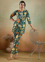 Thumbnail for Prazu Fashion Green Printed Cotton Reyon Festival Wear Co-Ord Set - Distacart