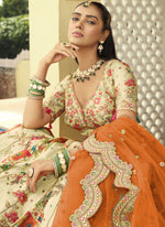 Thumbnail for Vegaa Fashion Off White Silk Embroidered & Art Mirror Work Wedding Wear Lehenga Choli - Distacart
