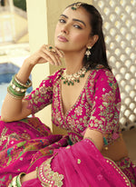 Thumbnail for Vegaa Fashion Rani Pink Silk Embroidered & Art Mirror Work Wedding Wear Lehenga Choli - Distacart
