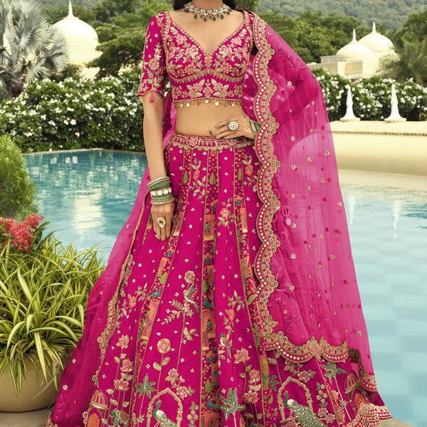 Vegaa Fashion Rani Pink Silk Embroidered & Art Mirror Work Wedding Wear Lehenga Choli - Distacart
