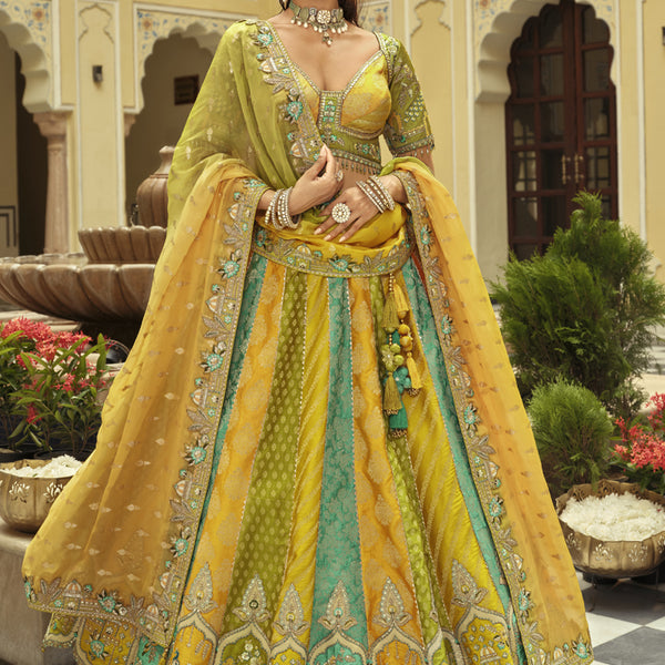 Vegaa Fashion Yellow Silk Embroidered & Art Mirror Work Wedding Wear Lehenga Choli - Distacart