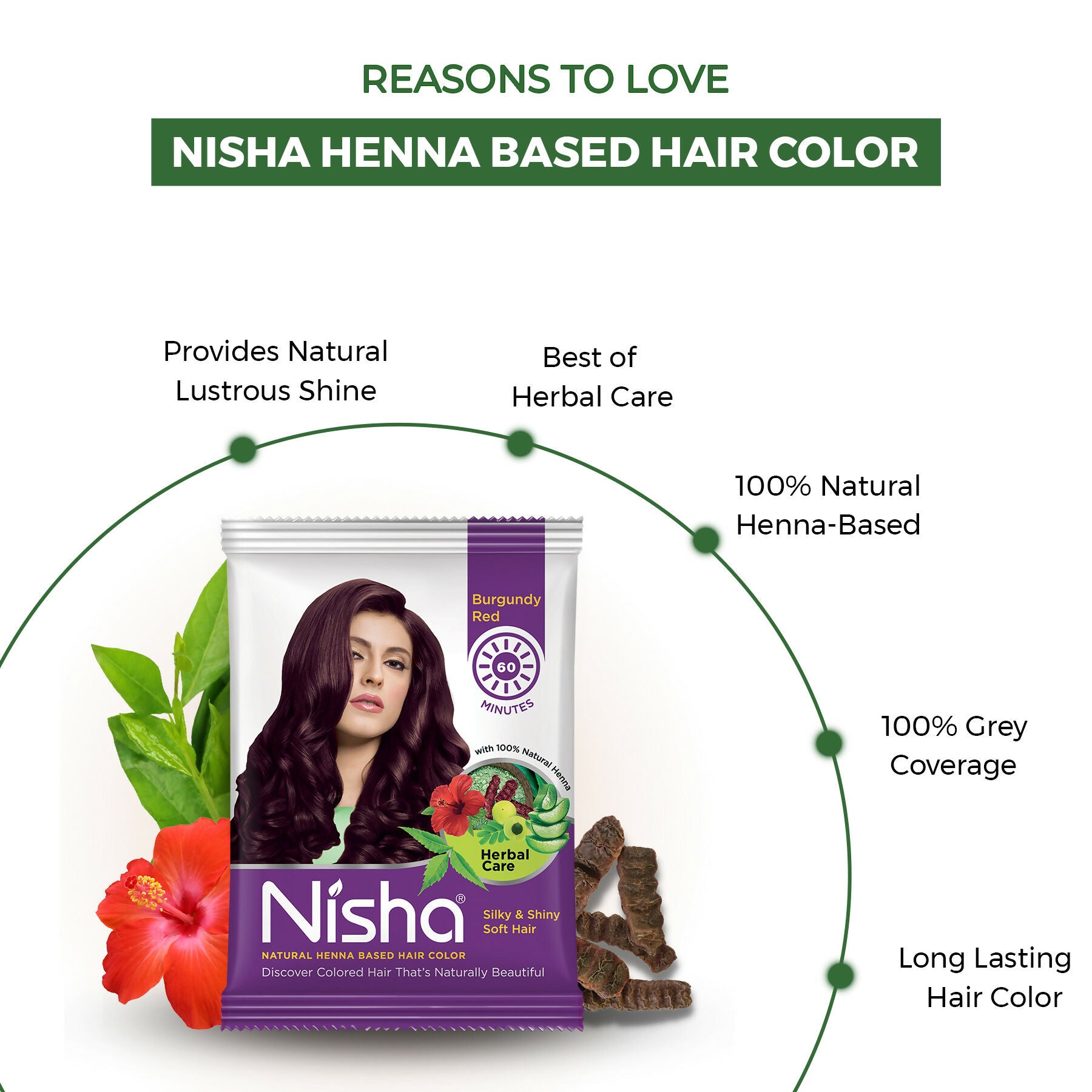 Nisha Henna Based Hair Colour for Women & Men Burgundy Red (Pack of 10) - Distacart
