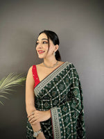 Thumbnail for Joban Fashion Dark Green Bandhej Bandhani Vichitra Silk Bandhani Prints Saree
