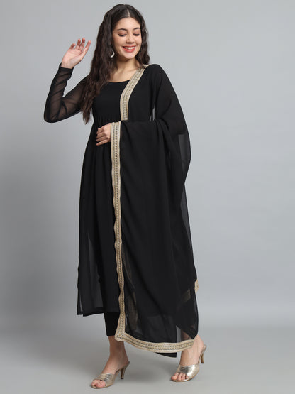 Fab Fashion Black Georgette Side Slit Set - Distacart